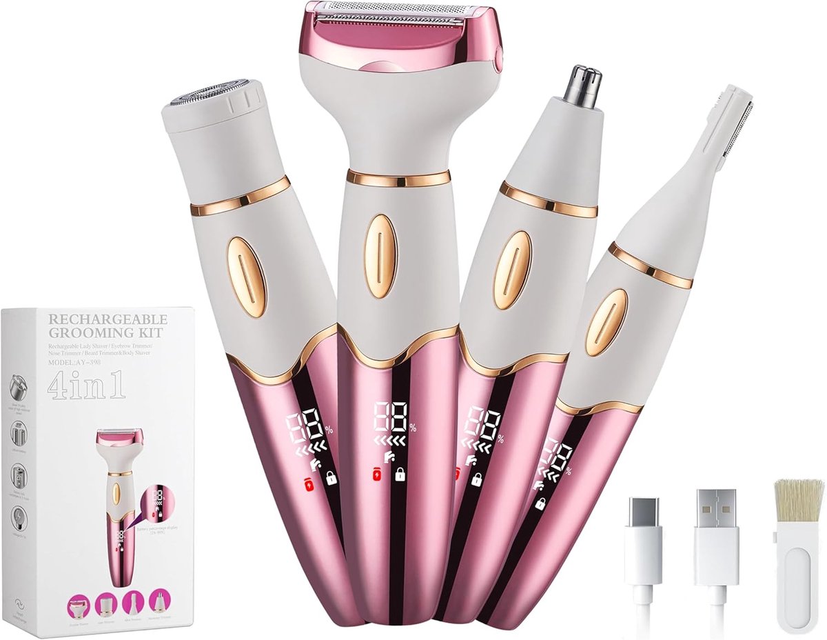 Draadloos 4-in-1 Elektrisch Scheerapparaat voor Vrouwen - Bikintrimmer, Neushaartrimmer, en Meer