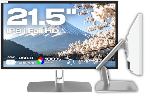 JAPANNEXT Touchscreen Monitor Wit 21.5" IPS Full HD (1920x1080) met verstelbare arm | JN-IPS2152FHDR-C65W-FLD-T