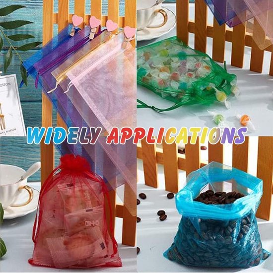 POPOYU 100 stuks organzazakjes, oranje, 7 x 9 cm, sieradenzakjes, lege lavendelzakjes, tule dragees, zakjes voor dragees, sieradenzakjes, organzazakjes, geschenkzakjes van stof, Jewellery Drawstring