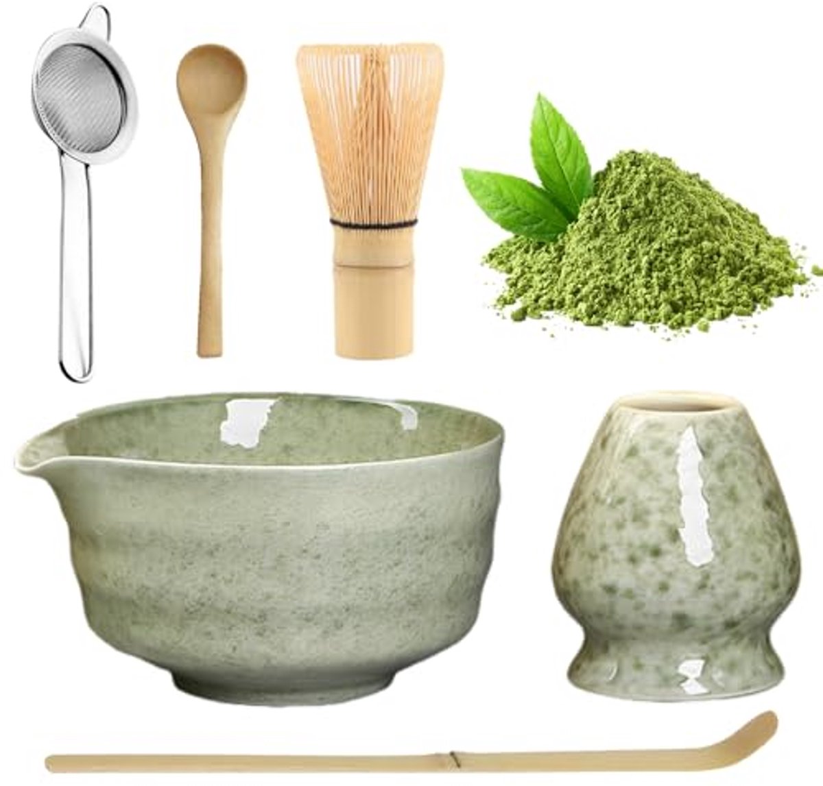 Matcha-set, 6-delige set met kom, schepje, zeef en lepel voor het optimale thee-ervaring