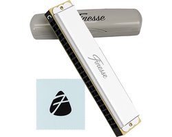 Finesse Mondharmonica - C Majeur - 24 Gaten - met Case - voor Volwassenen & Kinderen - Zilver