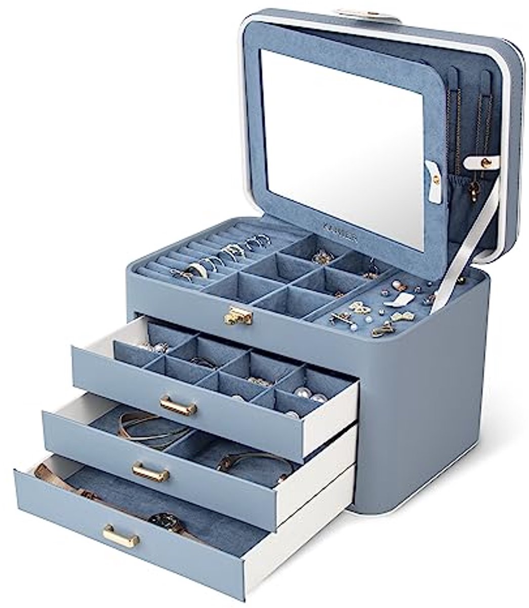 Sieraden Doos voor Vrouwen - 4-laags Organizer met Spiegel en 3 Laden - Moederdag Cadeau