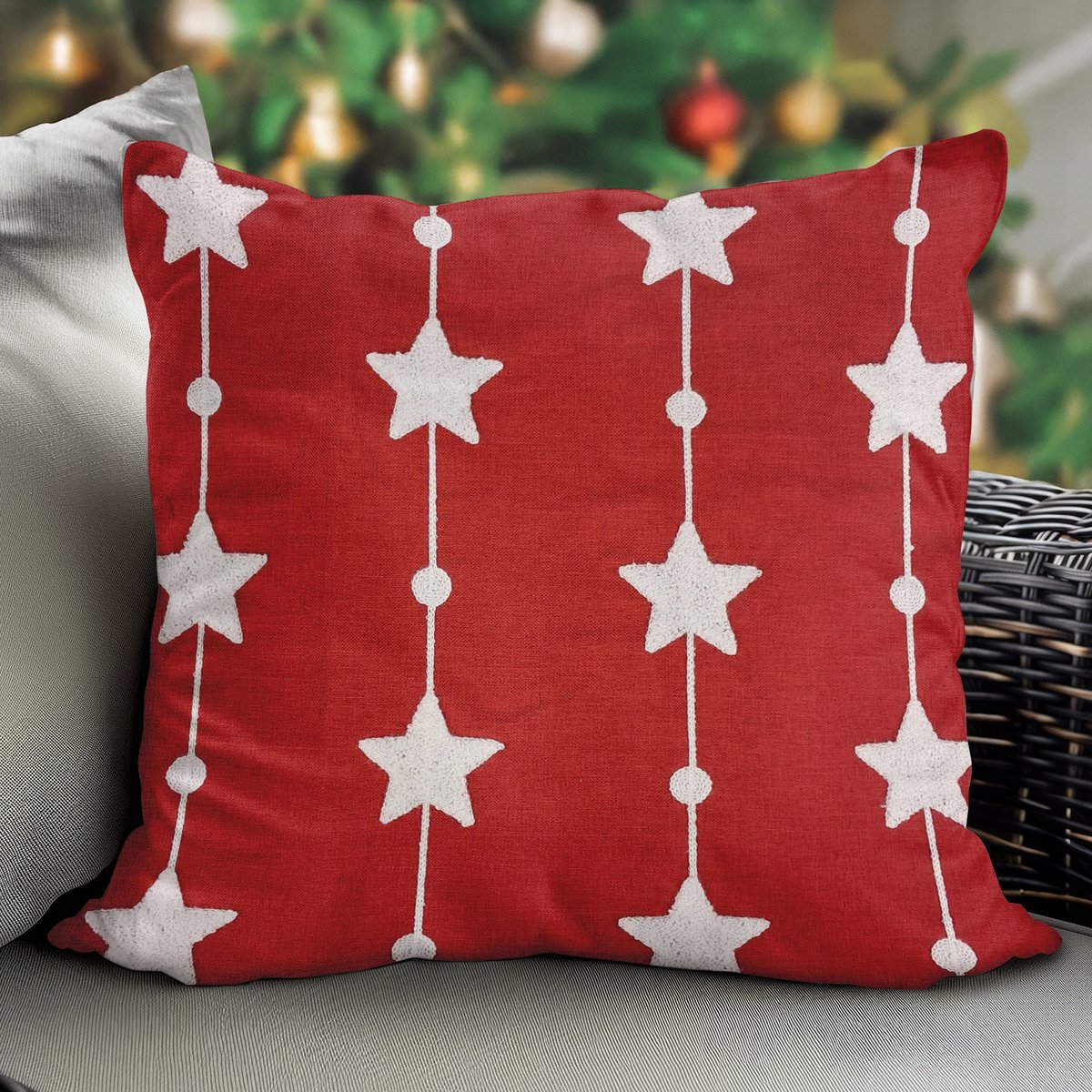 Kerst Kussenhoes 40x40cm Rood Sterren - Decoratief