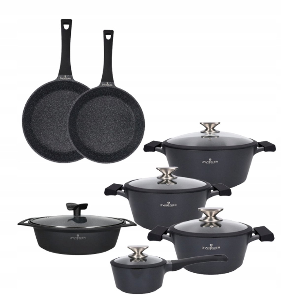 Zwieger Black Stone Pannenset met Deksel & Koekenpan