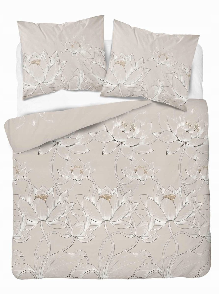 Satijnen Dekbedovertrek Set 220x200 Beige Lotusbloem