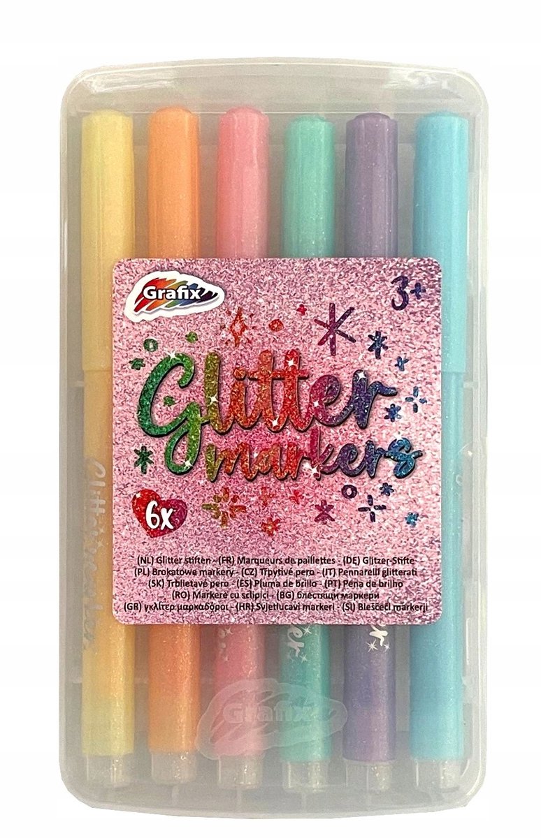 Glitterstiften pastelkleuren set 6 stuks in doos