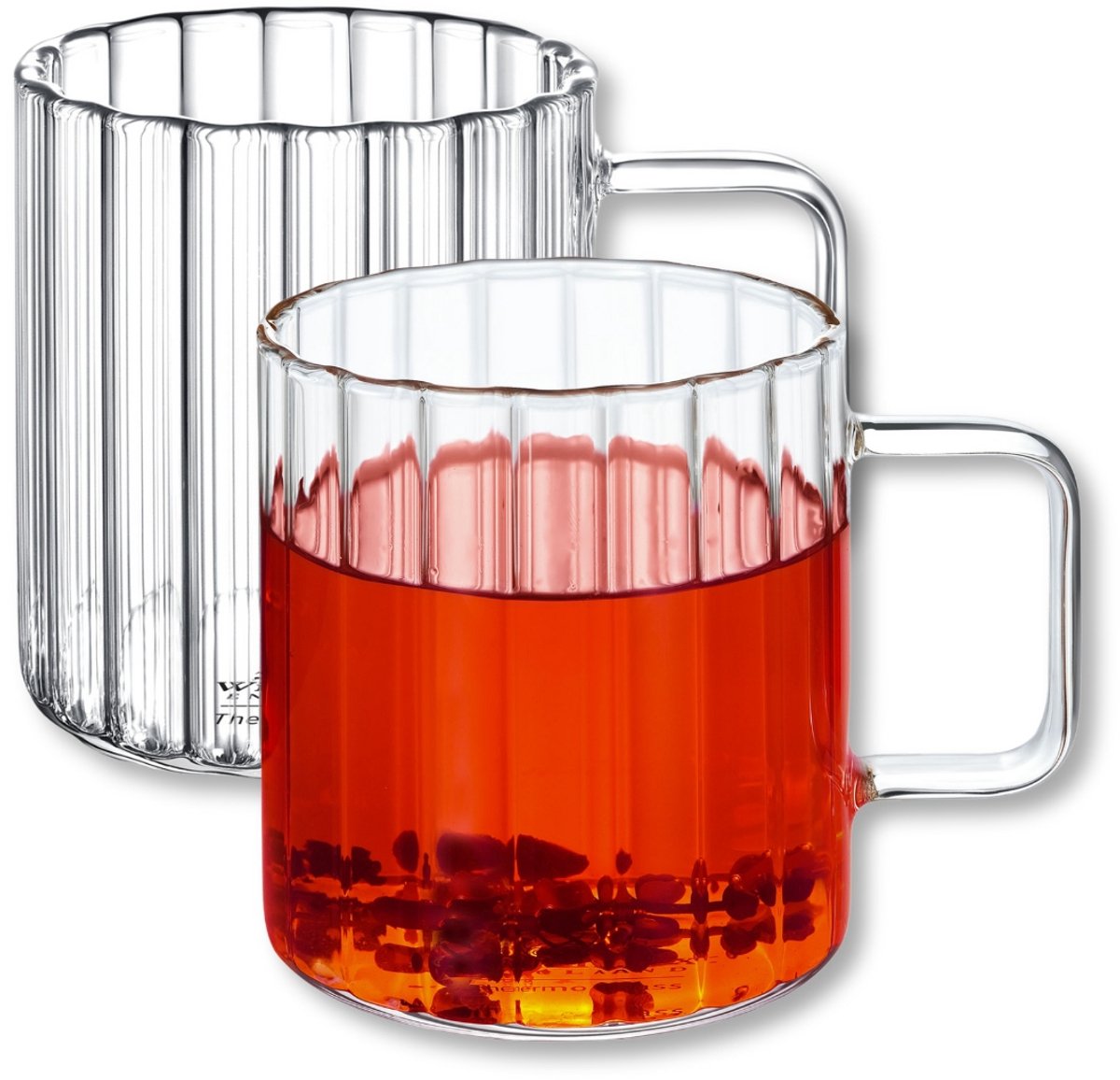 Wilmax Thermische Geribbelde Glazen Koffiebekers 400ml - Set van 2