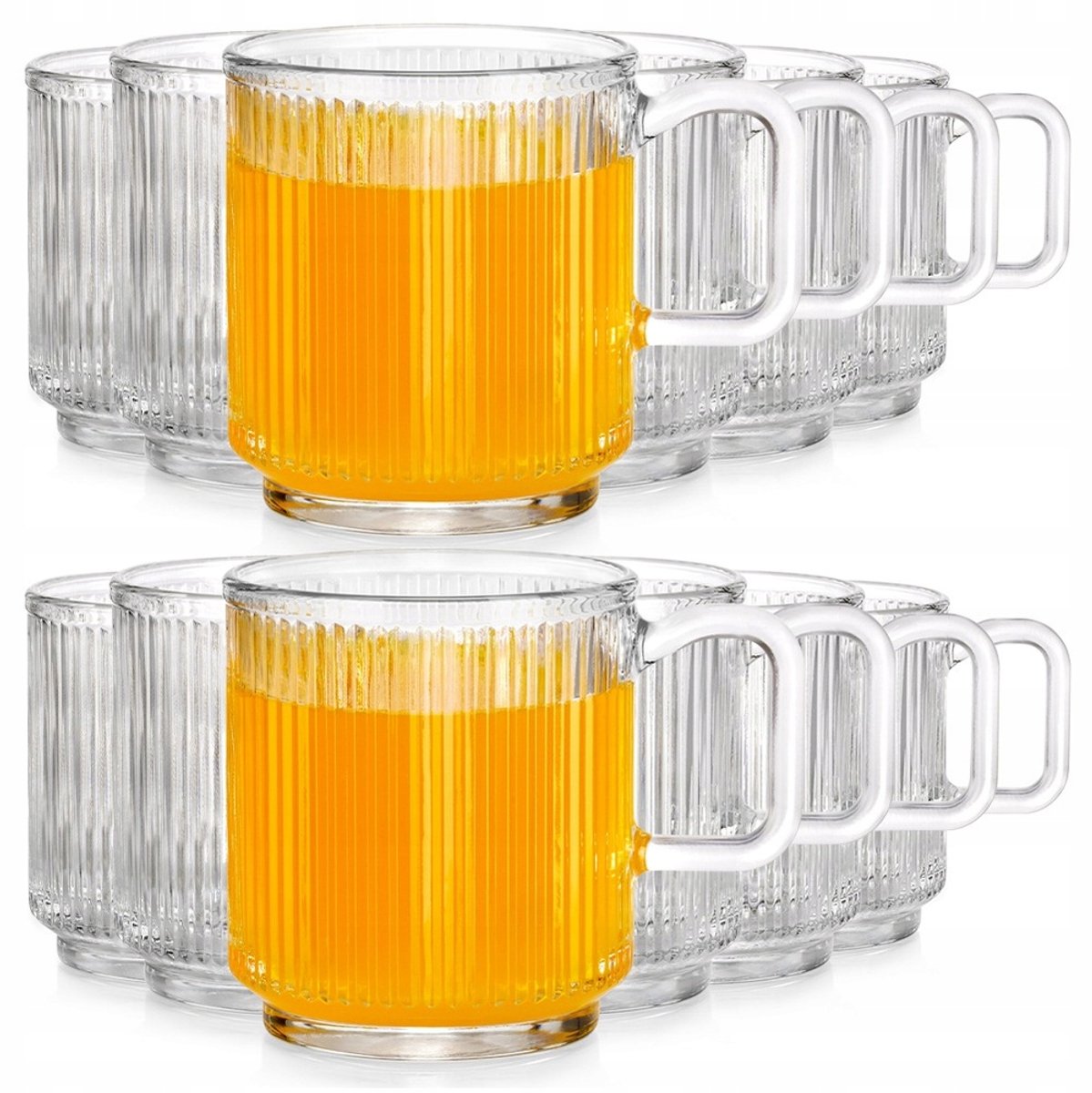 Vilde Glazen 350ml 12 Stuks - Geribbeld Glas, Vaatwasmachinebestendig