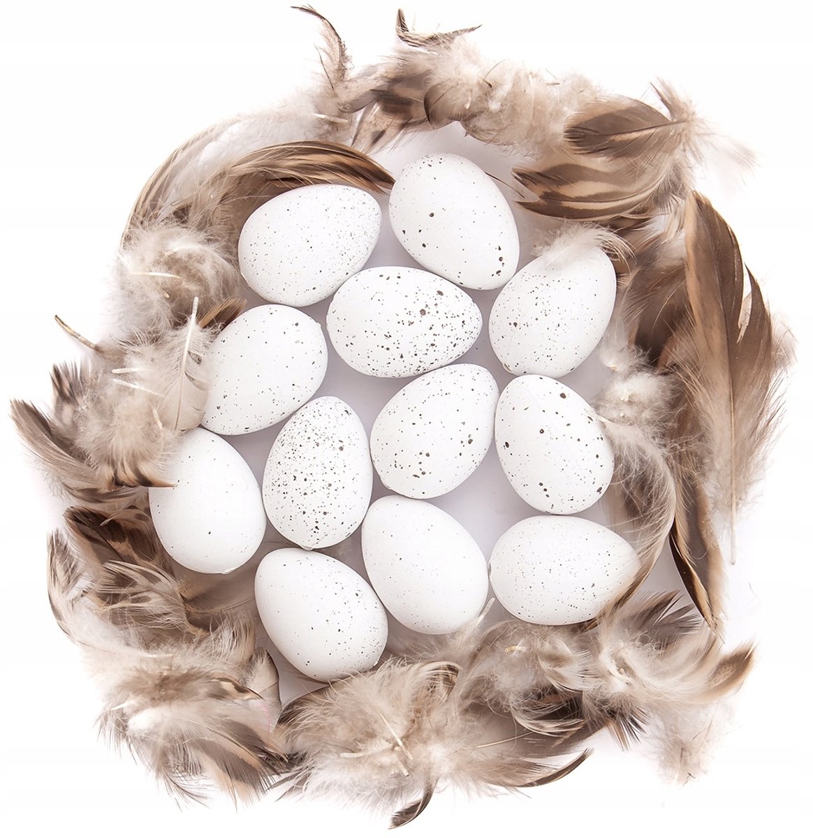 12x Witte Kwarteleitjes met Veren - Paasdecoratie 4cm