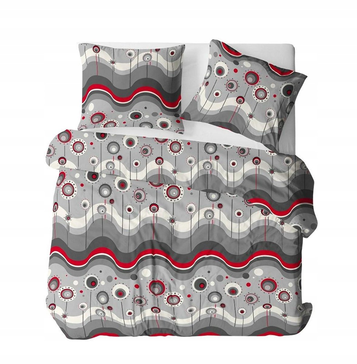 Kora Beddengoed 200x220cm - Snoepjes Grijs Rood Zwart - Katoen