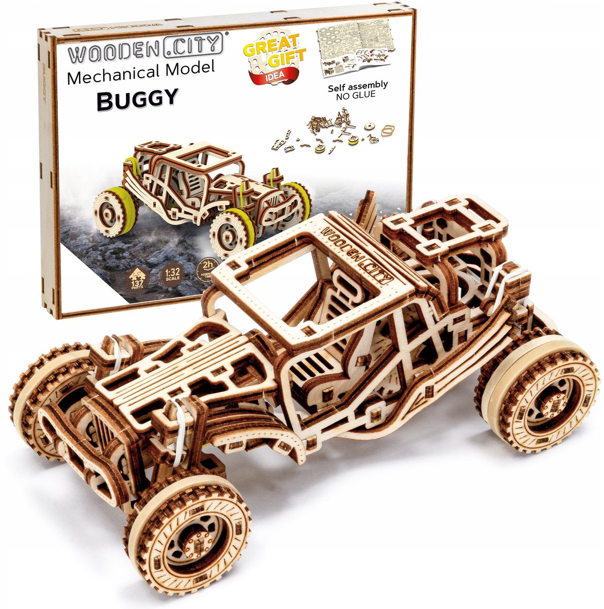 Wooden.City 3D Houten Buggy Puzzle - Mechanisch Model
