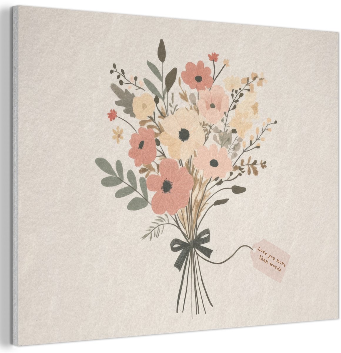 Akoestisch wandpaneel 40x30 cm - Vilt schilderij Bloemen - Quote - Beige - Lint - Akoestische panelen - Geluidsdempende wanddecoratie - Geluidsisolatie woonkamer - Muurdecoratie geluidspanelen - Moederdag cadeautje - Cadeau voor mama