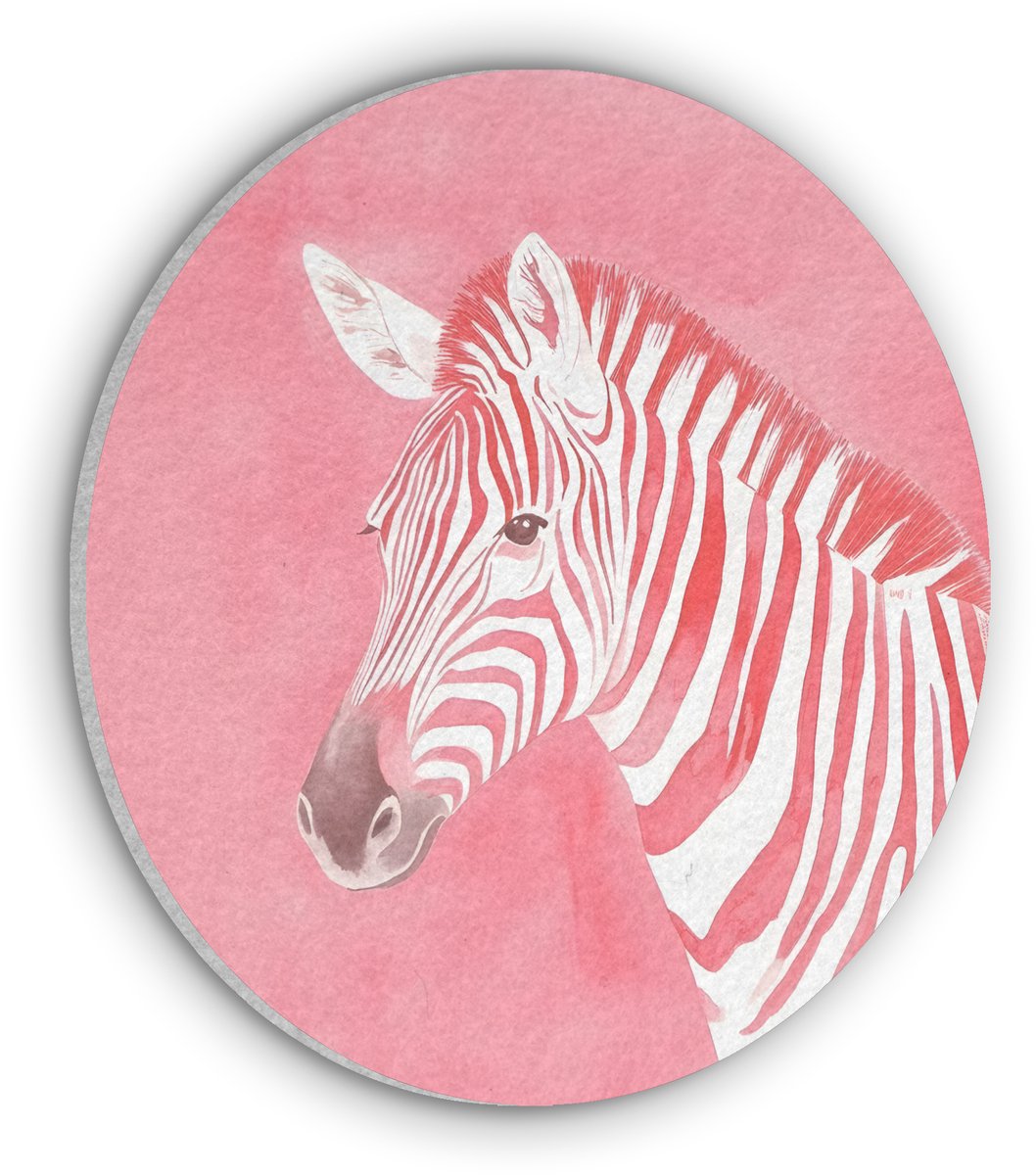Akoestisch wandpaneel rond 30x30 cm - Vilt schilderij Zebra - Pink - Verf - Ronde akoestische panelen - Geluidsdempende wanddecoratie - Geluidsisolatie wandcirkel - Muurdecoratie geluidspanelen
