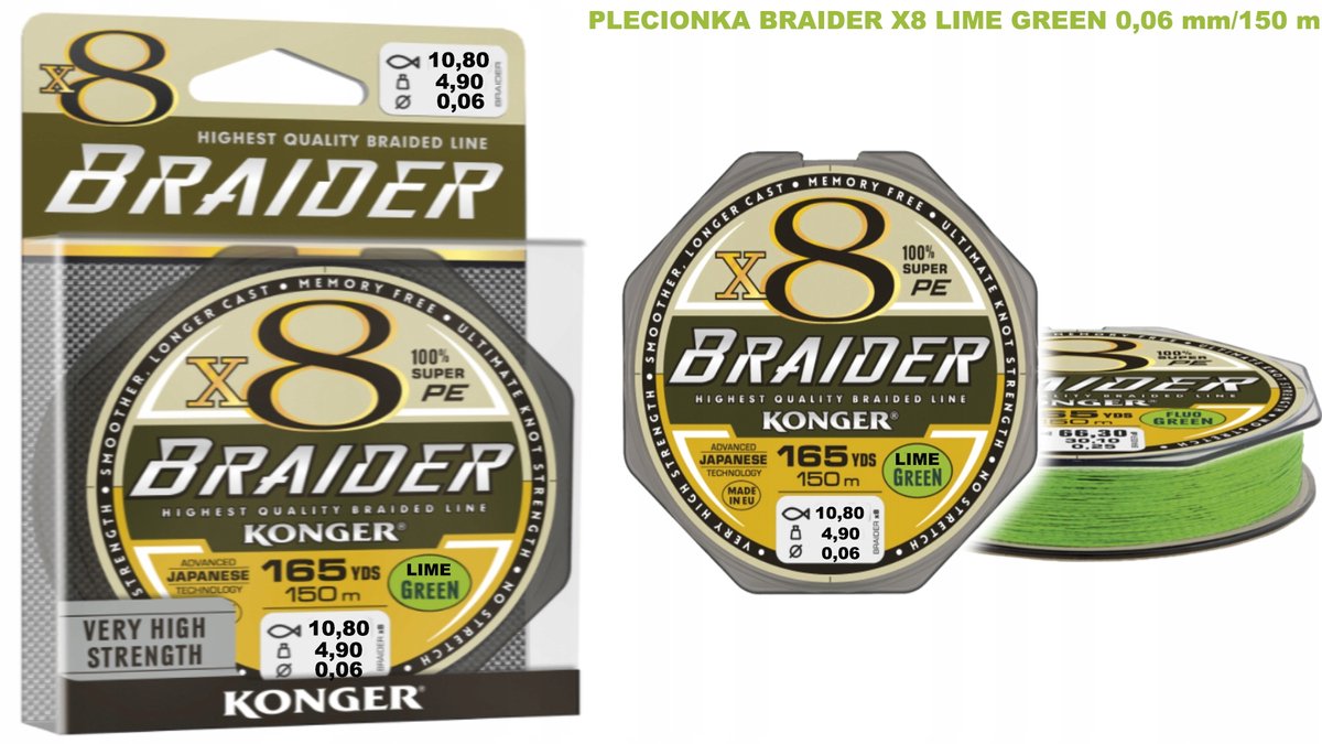 Konger Braider X8 Fluo Vislijn 0.06mm 150m - Rond & Sterk