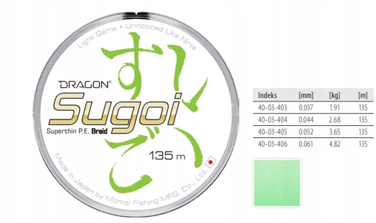SUGOI Superthin PE Braid Vislijn 0.037mm 1.91kg 135m Felgroen