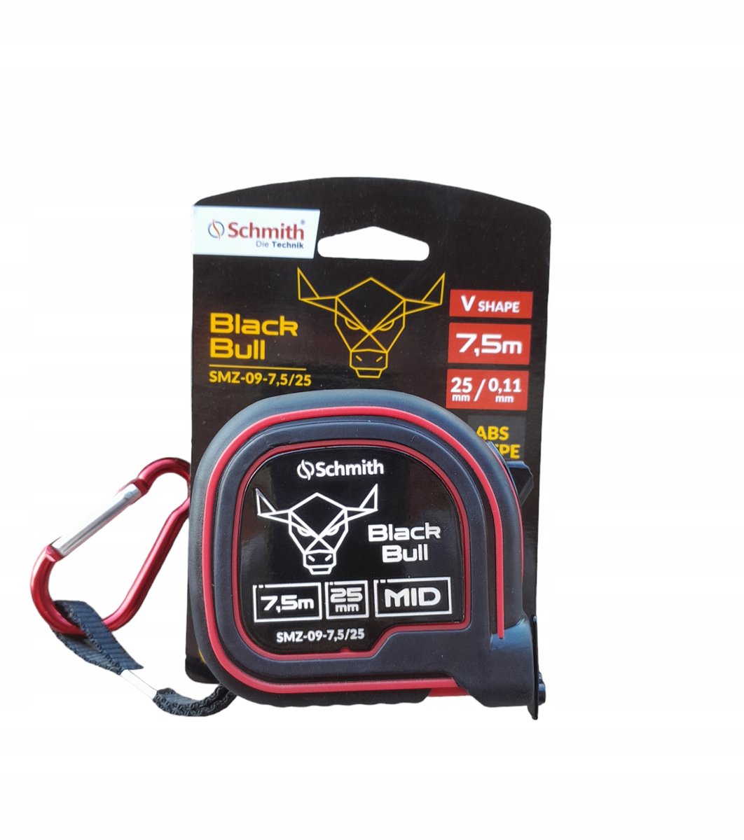 Schmith Rolbandmaat 7.5m x 25mm Black Bull - Zwart
