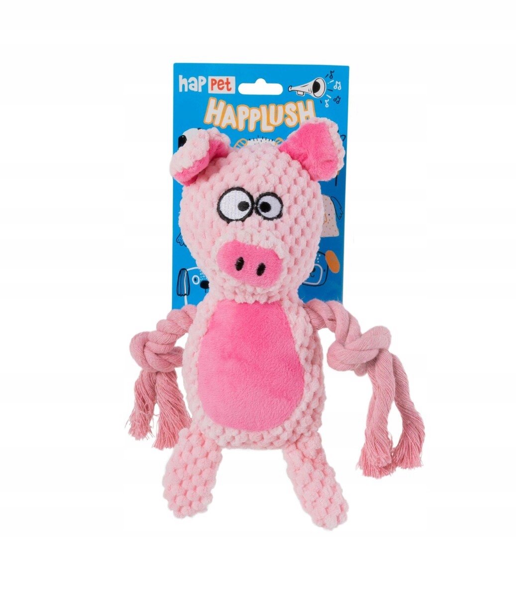 Knuffelvarken hondenspeelgoed 23 cm met pieper en touwtje