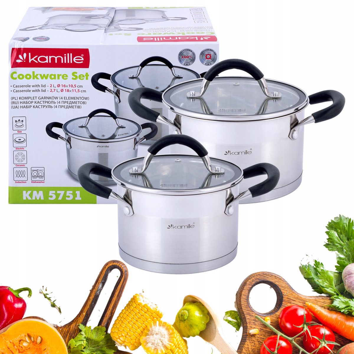 Kamille RVS Pannenset met Deksel - Inductie Geschikt (2 Stuks)
