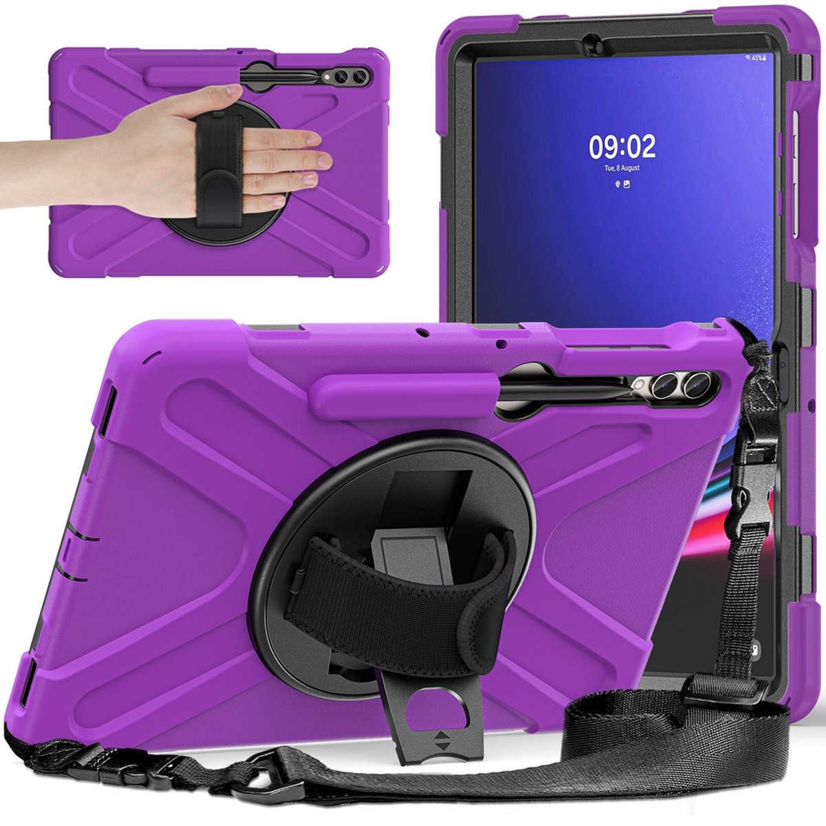 Geschikt voor Robuuste handriemstandaardhoes Geschikt voor Samsung Tab S7+/S8+/S9+/S7 FE/S9 FE+/S10+