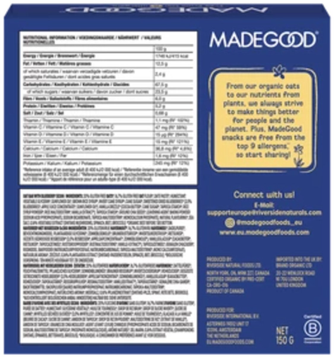 MadeGood Mornings Baked Oat Bars Blueberry - 5 stuks