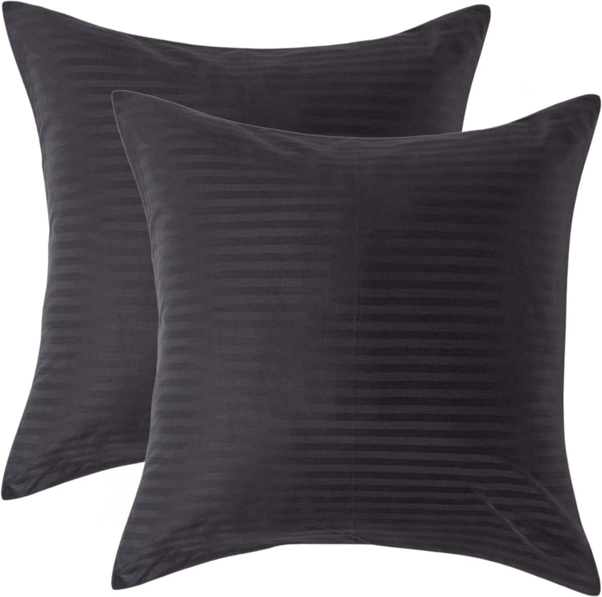 Homescapes Satijn Streep Katoen Kussensloop 60x60 cm – Set van 2 – Zwart – 100% Egyptisch Katoen – Draaddichtheid 330