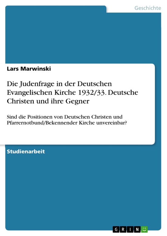 Die Judenfrage in der Deutschen Evangelischen Kirche 1932/33 ... - cover