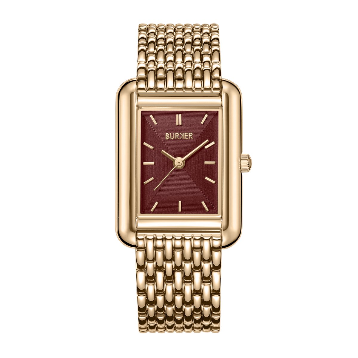 BURKER Olivia Horloge Dames - Vierkant - Goud Burgundy - Schakelband - 29mm