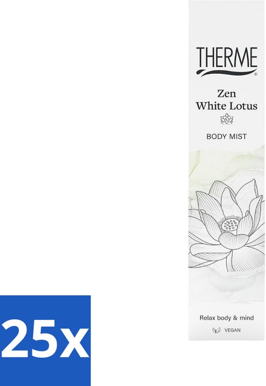 25 x Therme - Zen White Lotus - Lichaamsmist - Verfrissend - Verzorgend - 60ml - Jasmijn - Musk - Vegan - Huidvriendelijk - Wellness