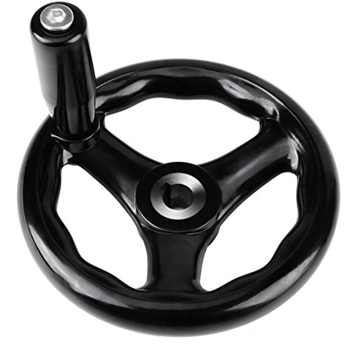 3-spaaks handwiel, 12 * 125 mm zwart plastic ronde freeshandwiel, met draaiende handgreep, voor draaibank-freesmachine