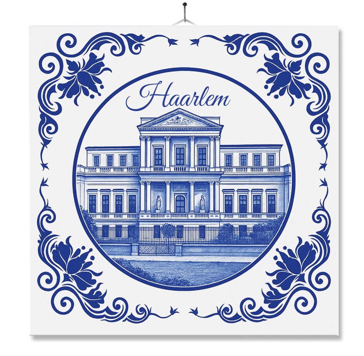 Tegel Met Opdruk | Haarlem | Delft Blauw | Cadeau | Inclusief Geschenkdoos | Standaard | Ophangsysteem