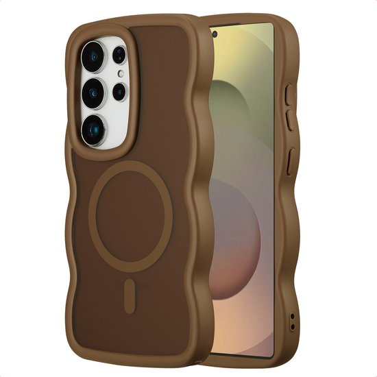Coque Selencia - Compatible avec Samsung Galaxy S25 Ultra - Coque arrière ondulée - Marron moka