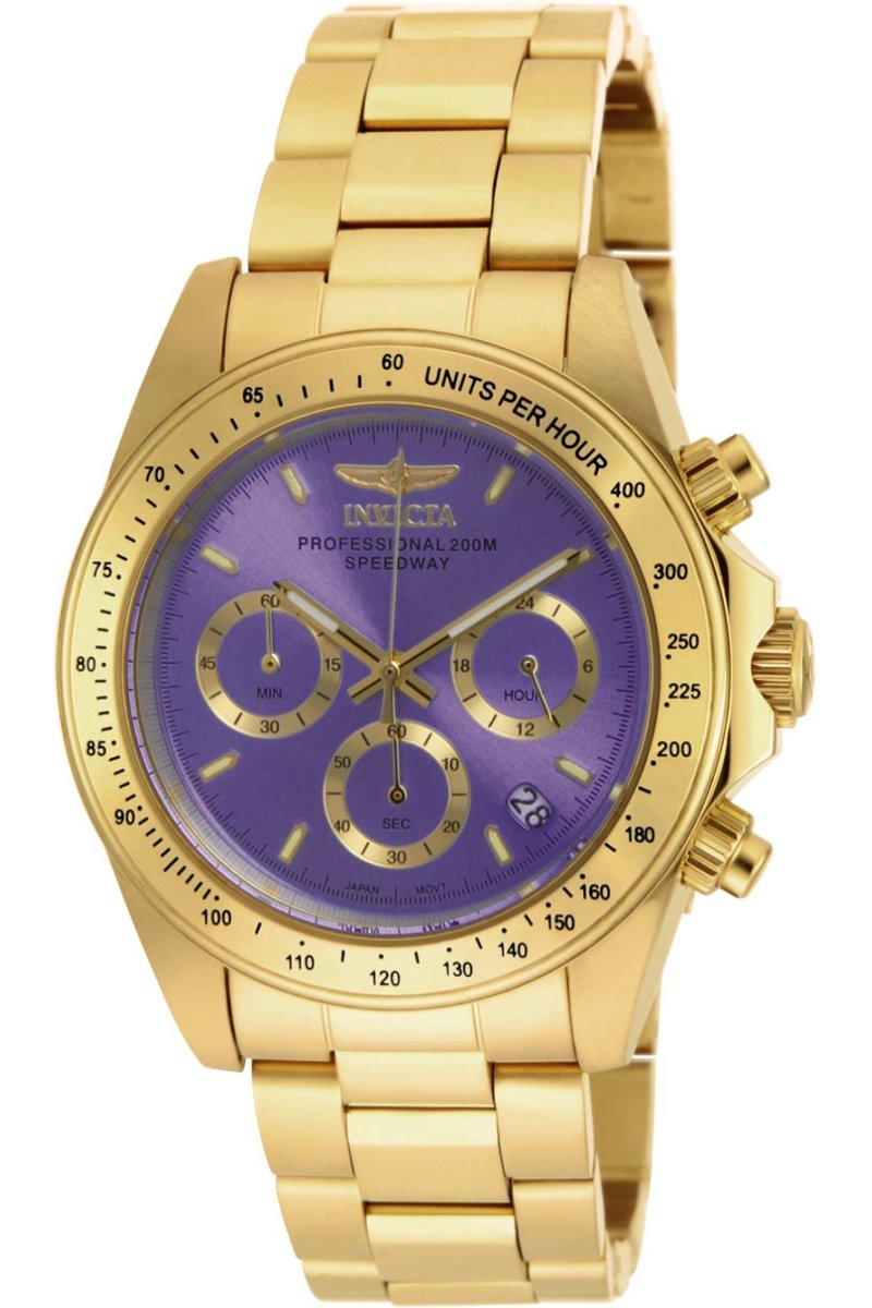 Invicta Speedway 18257 Horloge - Waterdicht - Analoog - Quartz Uurwerk - Roestvrij Staal met paarse Wijzerplaat - 39mm