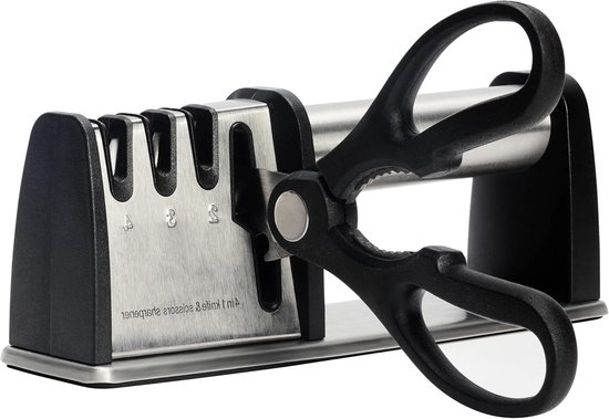 Foto: Professionele 4 in 1 keuken messen slijper manuele accessoire met 4 stages diamant wolfraam keramiek carbide slijpers voor rechte messen en scharen repareer en polijst 