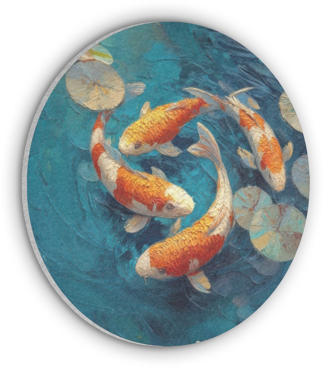 Akoestisch wandpaneel rond 70x70 cm - Vilt schilderij Vissen - Waterlelies - Oranje - Water - Ronde akoestische panelen - Geluidsdempende wanddecoratie - Geluidsisolatie wandcirkel - Muurdecoratie geluidspanelen