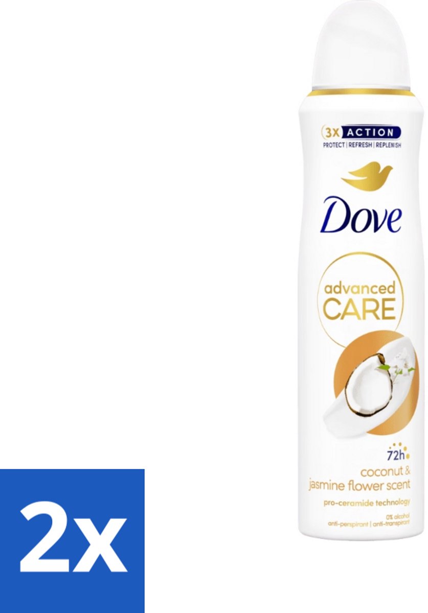 2 x Dove Deodorant Spray - Advanced Care - Kokos & Jasmijnbloem - 150 ml - Deodorant Spray - Anti-transpirant - Kokos - Jasmijn - Langdurige Frisheid