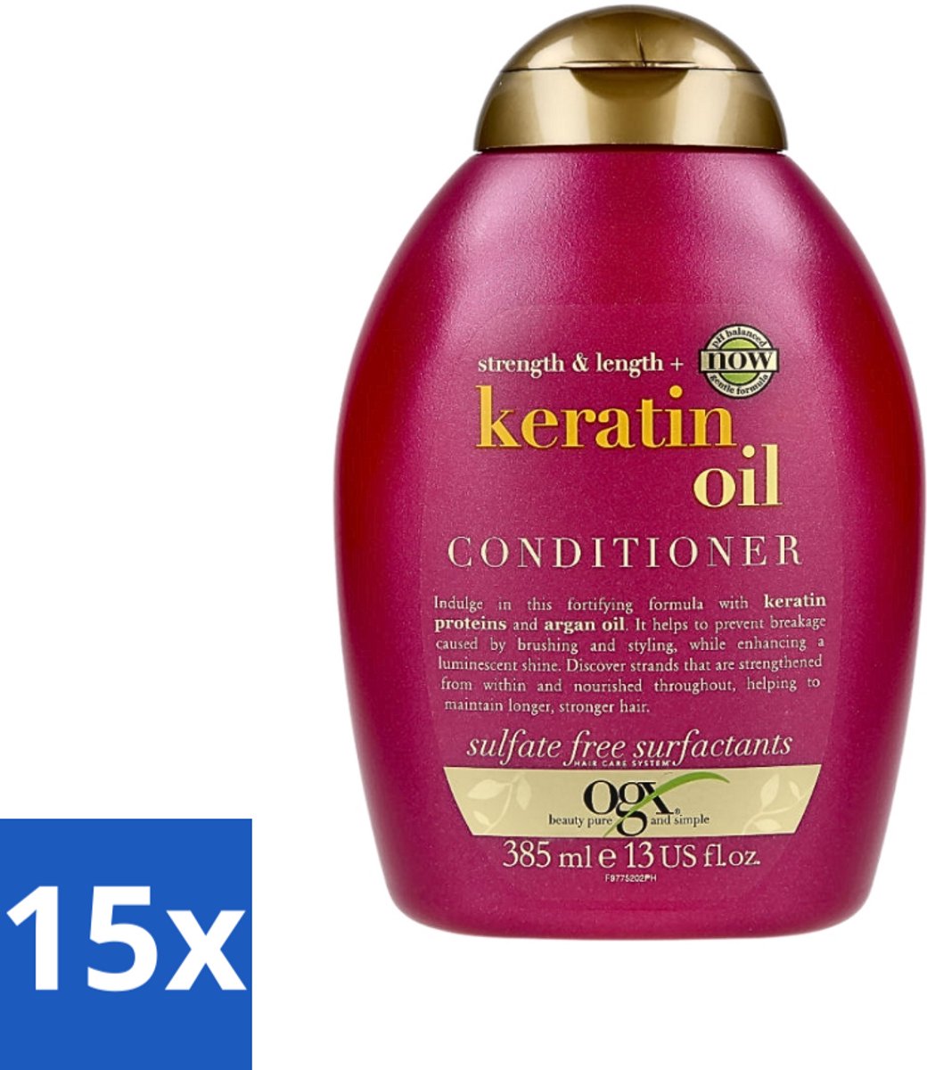 15 x OGX - Anti-Breakage Keratin Oil - Conditioner - Verstevigend - Voor Ieder Haartype - 385 ml - Haarbreuk - Keratine - Versteviging - Anti-breuk - Keratin Oil