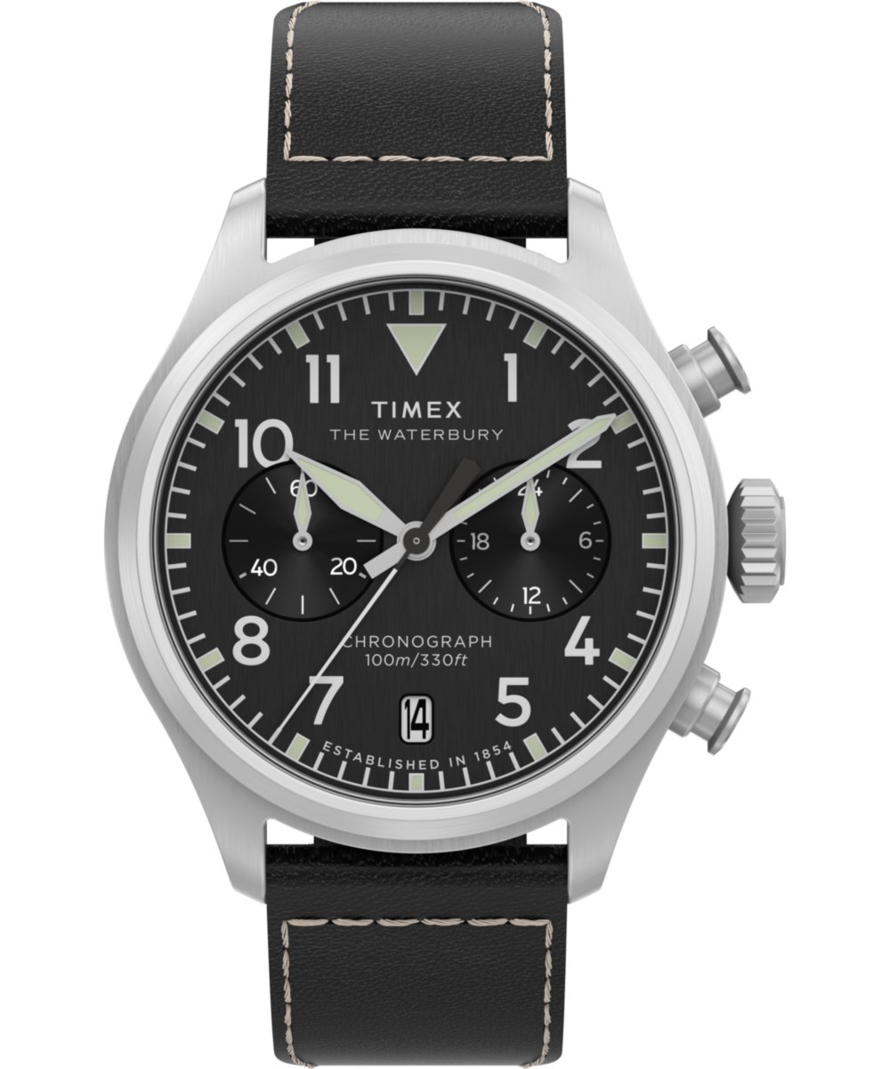 Timex Waterbury Ace TW2Y19000 Horloge - Leer - Zwart - Ø 41 mm