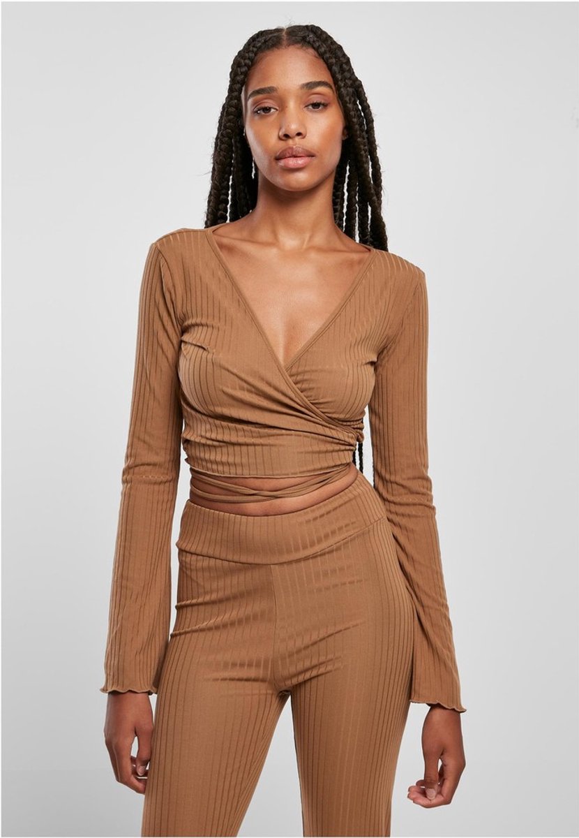 Urban Classics Cropped Rib Wrapped Longsleeve top XL Bruin