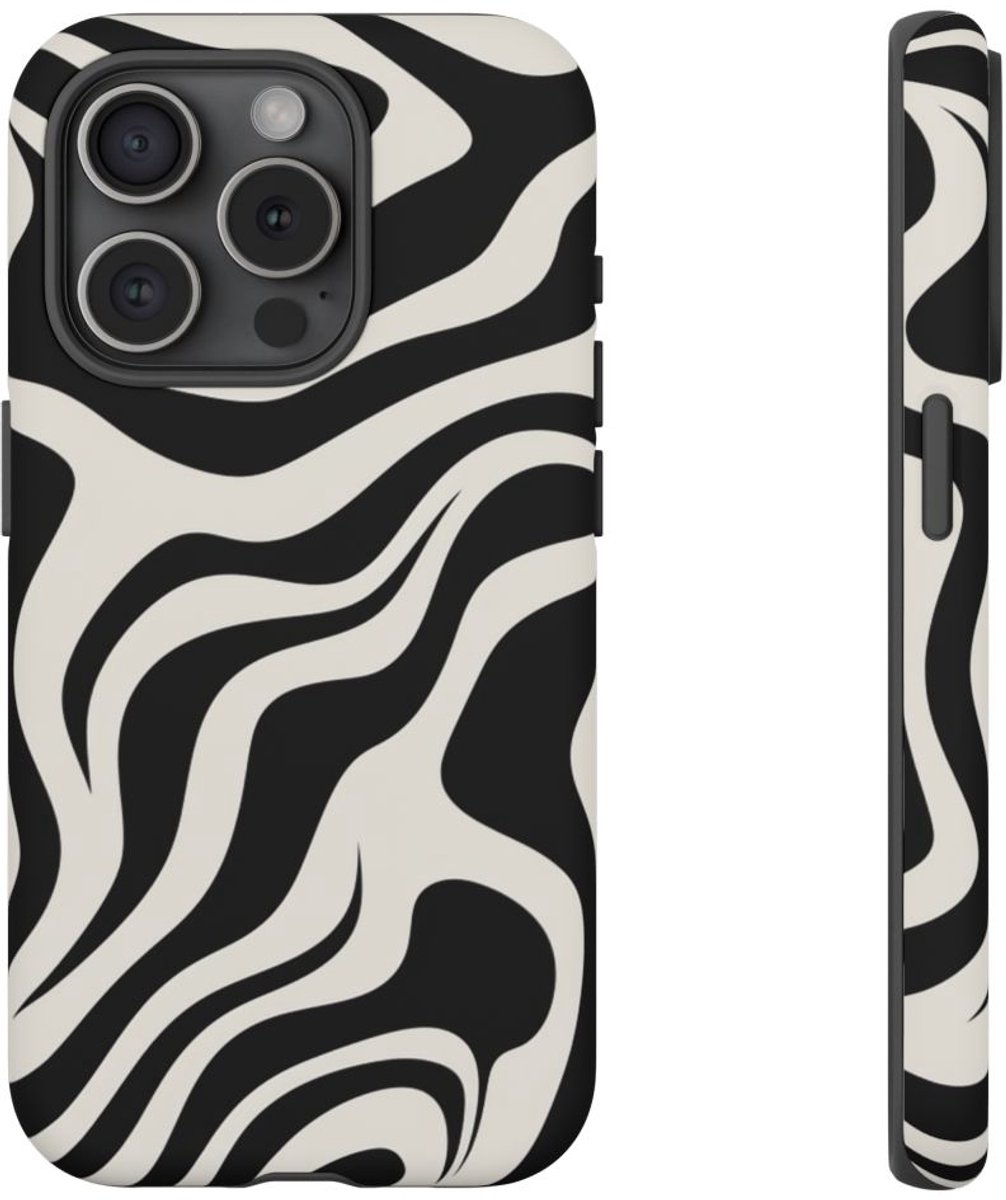 Zwart-Wit Abstract Zebra-Patroon – Telefoonhoesje Geschikt voor iPhone 15 Pro