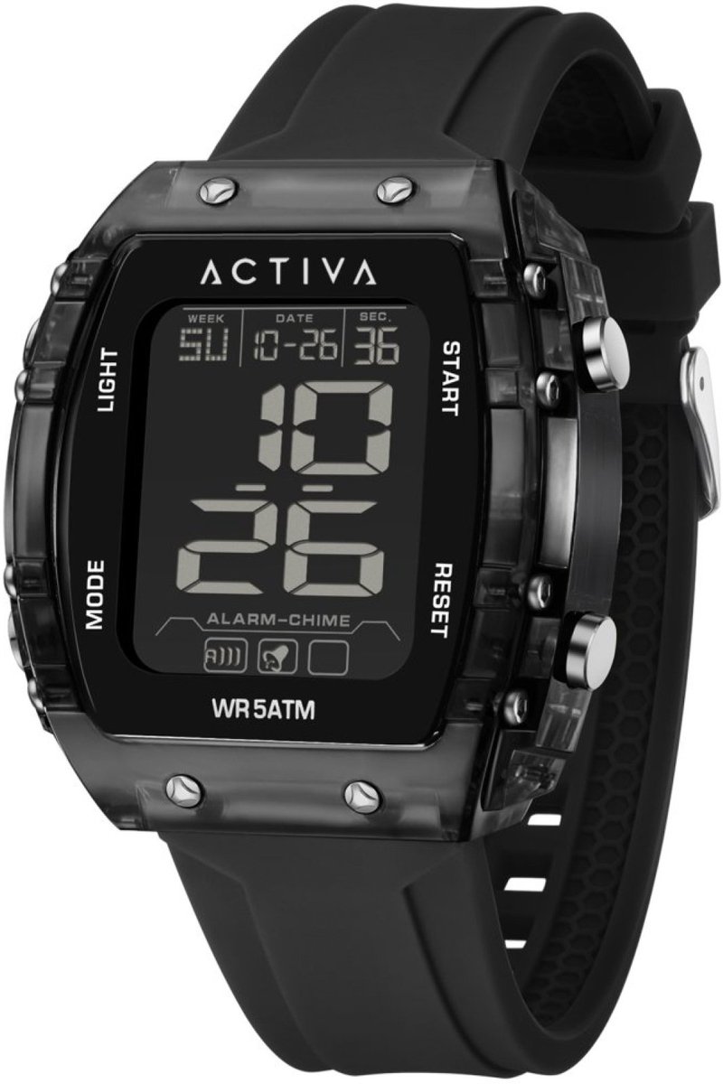Activa x Invicta Digital ACW8108-005 Heren Horloge - Waterdicht - Digitaal - Quartz Uurwerk - Plastic met zwarte Wijzerplaat - 45mm