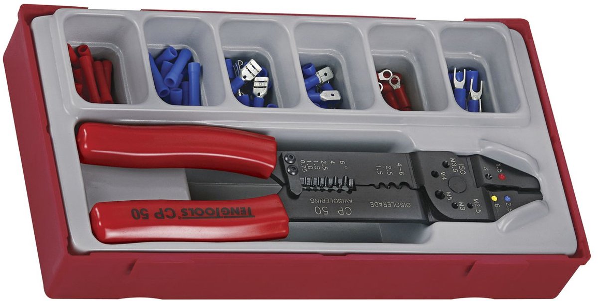 Kabelschoentang + kabelschoenen TT1 tray 121 delig Teng Tools TTCP121