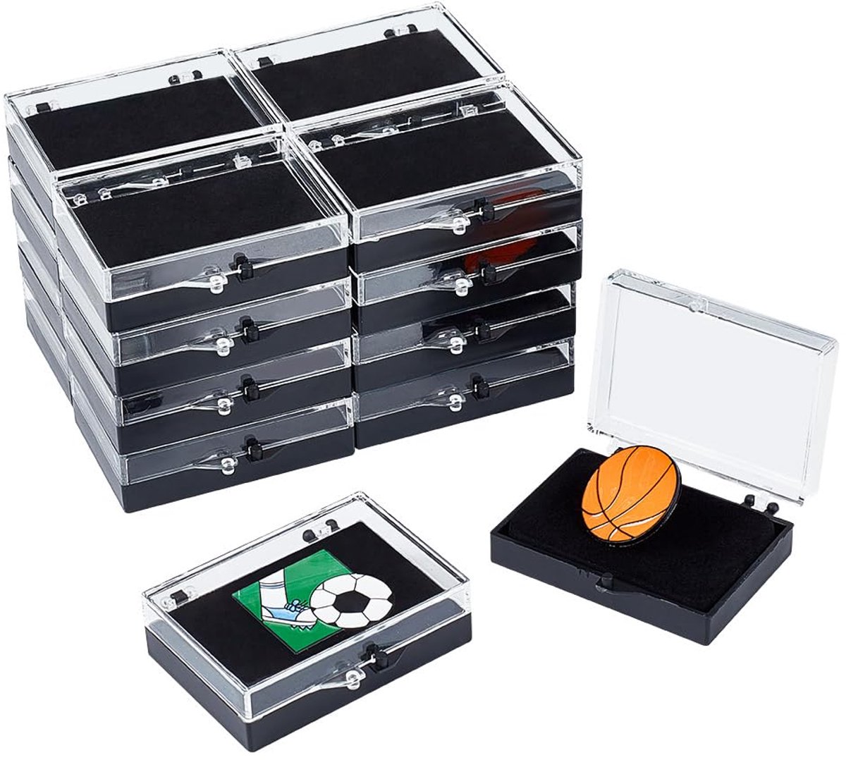 20pcs Gift Box for Pin, Black Rectangle Gemstone Display Box with Tray Mini Jewelry Box Container Plastic Showcase Storage Holder for Badge Pins Coin Gems Jewelry, 5.8 x