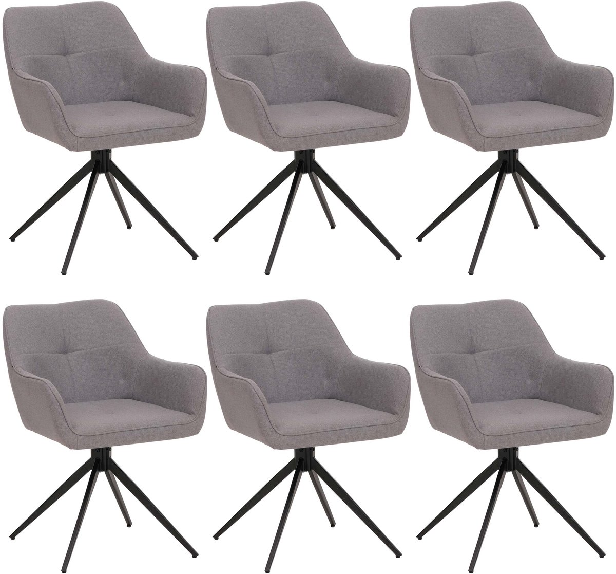 MCW Set van 6 eetkamerstoel MCW-O47, keukenstoel armleuning, draaibaar met automatische terugvering, stof/textiel (270g/m²) ~ lichtgrijs