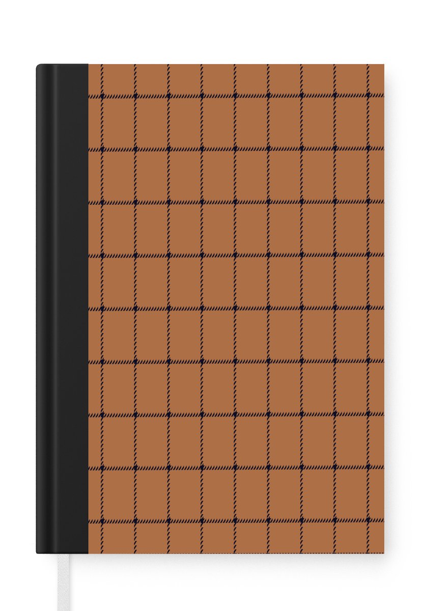 Notitieboek - Schrijfboek - Plaid - Patroon - Vierkant - Bruin - Notitieboekje klein - A5 formaat - Schrijfblok