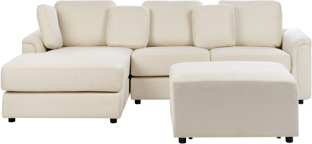 Beliani KOHLO - Hoekbank met ottomaan - Lichtbeige - Rechtszijdig - Polyester