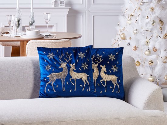 BELIANI MERINGUE - Lot de 2 Sierkussen - Bleu foncé - 45 x 45 cm - Velours