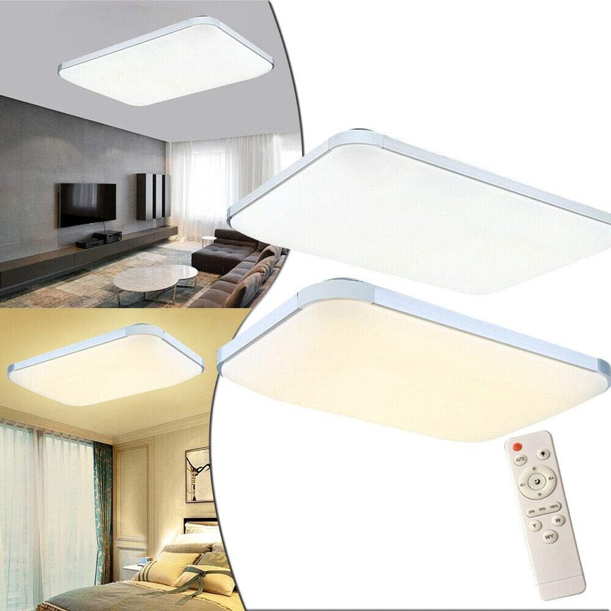 72W Dimmbare Deckenleuchte Moderne Deckenlamp met Afstandsbediening Ultra-slimme Ganglamp Woonkamer Slaapkamer Zilver