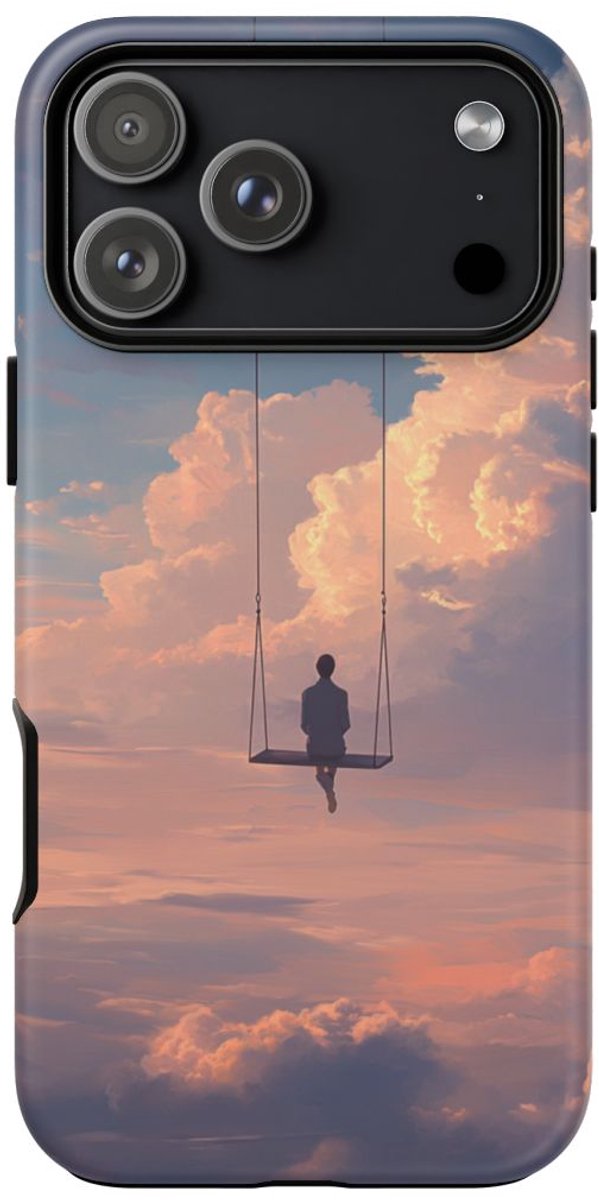 Persoon op Schommel in Bewolkte Lucht – Telefoonhoesje Geschikt voor iPhone 17 Pro Max