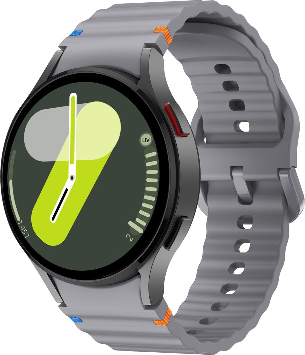 Jumada's - Siliconen Wave bandje - Geschikt voor Samsung Galaxy Watch 7 (40 & 44mm) / Galaxy Watch 6 (Classic) / Galaxy Watch 5 (Pro) / Galaxy Watch 4 (Classic) - donkergrijs
