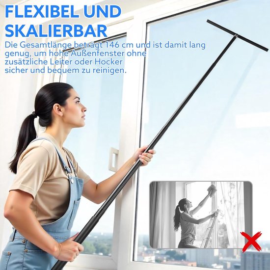 Uitschuifbare Silicone Douchewisser met Telescoopsteel - Tot 146cm - Streepvrij en Flexibel voor Badkamer en Ramen van Emooqi — afbeelding 2